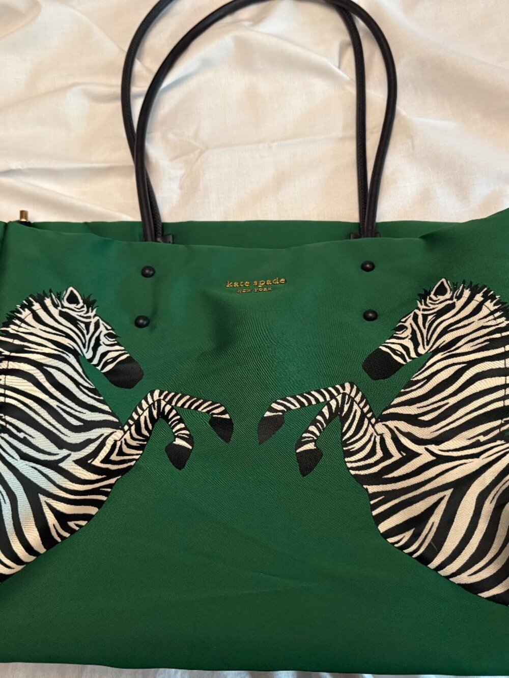 Kate Spade Vintage Green Zebra Appliqué Large Tote Bag